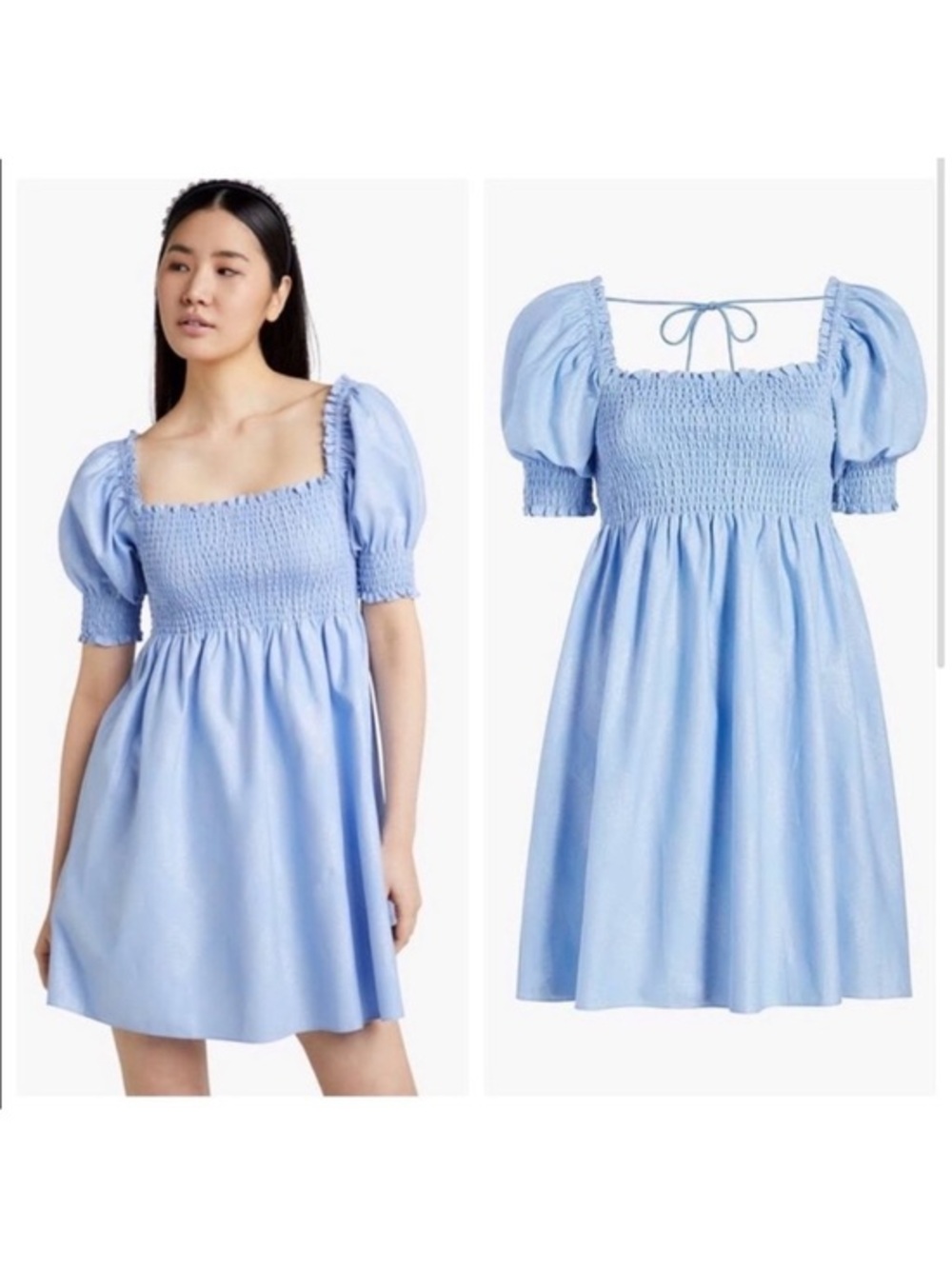 Hill House Athena Blue Glitter Smocked Nap Dress Size Small